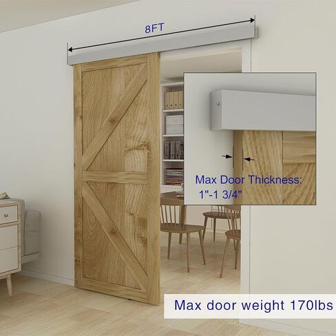 JUBEST 8FT Barn Door Sliding Hardware Track Kit, Aluminium Alloy Box Rail Hardware for Classic Modern Interior Single Wooden Door,Low Clearance in Saudi Arabia
