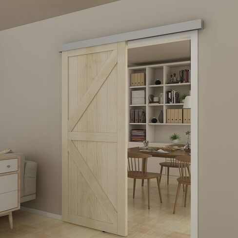 JUBEST 8FT Barn Door Sliding Hardware Track Kit, Aluminium Alloy Box Rail Hardware for Classic Modern Interior Single Wooden Door,Low Clearance in Saudi Arabia
