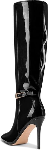 Aachcol أحذية عالية للركبة للنساء بمقدمة مدببة وكعب عالٍ وأحذية طويلة وحزام بإبزيم وحزام طويل مثير وبراءات الاختراع والجلود أحذية خريف وشتاء in Kuwait