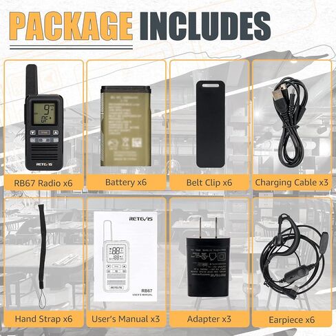 Retevis RB67 Small Walkie Talkies with Earpiece,Portable FRS Two Way Radios Rechargeable,Group Call,1600mAh Large Battery Capacity,USB-C,NOAA,Walkie Talkie for School Retail Restaurant(6 Pack) in Saudi Arabia