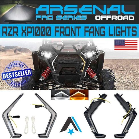 ضوء إشارة الانعطاف RZR، مجموعة دخان أمامية من Arsenal IP67 بتوقيع الدخان الأمامي/ضوء فانغ كهرماني/أبيض متوافق مع 2019 إلى 2021 Polaris RZR XP1000 Turbo OEM مناسب تمامًا in Kuwait