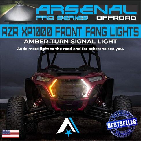 ضوء إشارة الانعطاف RZR، مجموعة دخان أمامية من Arsenal IP67 بتوقيع الدخان الأمامي/ضوء فانغ كهرماني/أبيض متوافق مع 2019 إلى 2021 Polaris RZR XP1000 Turbo OEM مناسب تمامًا in Kuwait