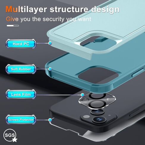 RMOCR for iPhone 14 Case with Screen Protector and Camera Lens Cover,Military Grade Heavy Duty Shockproof Phone Cover with Wrist Lanyard Strap for iPhone 14 6.1 inch,Mint Green in Saudi Arabia