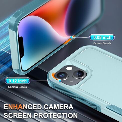 RMOCR for iPhone 14 Case with Screen Protector and Camera Lens Cover,Military Grade Heavy Duty Shockproof Phone Cover with Wrist Lanyard Strap for iPhone 14 6.1 inch,Mint Green in Saudi Arabia
