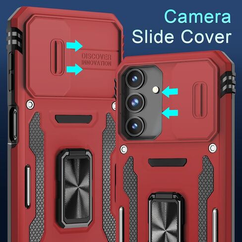DEERLAMN for Samsung Galaxy A15 5G Case with Slide Camera Cover+Screen Protector (1 Pack), Rotated Ring Kickstand Military Grade Shockproof Protective Cover-Olive Green in Saudi Arabia