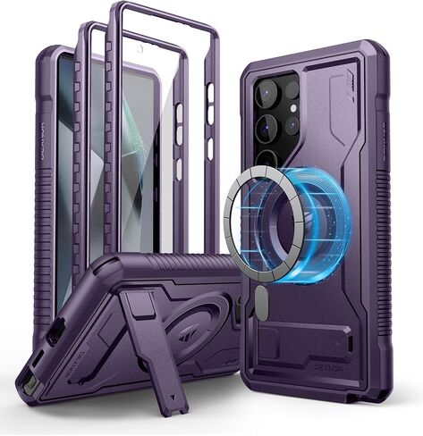 Dexnor Magnetic Case for Samsung Galaxy S24 Ultra Case, Compatible with Magsafe, 2 Front Frames & Built-in Screen Protector, Bumper Rugged Shockproof Full-Body Protective Cover with Kickstand,Black in Saudi Arabia