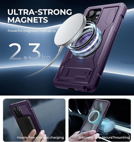 Dexnor Magnetic Case for Samsung Galaxy S24 Ultra Case, Compatible with Magsafe, 2 Front Frames & Built-in Screen Protector, Bumper Rugged Shockproof Full-Body Protective Cover with Kickstand,Black in Saudi Arabia