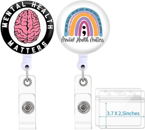 2 Pack Mental Health Badge Reels Holder Retractable with ID Clip for Nurse Name Tag Card Psych Psychology Nursing Doctor Medical Work Office Alligator Clip ZJK1002 in Saudi Arabia