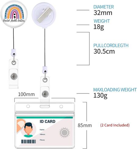 2 Pack Mental Health Badge Reels Holder Retractable with ID Clip for Nurse Name Tag Card Psych Psychology Nursing Doctor Medical Work Office Alligator Clip ZJK1002 in Saudi Arabia