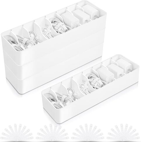 Tatuo 2 Pcs Plastic Charger Cord Organizer Box, Cord Storage Organizer Box, Electronics Cable Organizer Box Cable Storage Box with Wire Ties for Home Drawer Office Desk Organizers Accessories (Clear) in Saudi Arabia