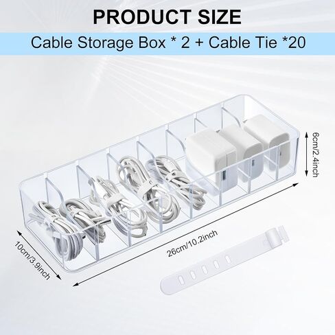 Tatuo 2 Pcs Plastic Charger Cord Organizer Box, Cord Storage Organizer Box, Electronics Cable Organizer Box Cable Storage Box with Wire Ties for Home Drawer Office Desk Organizers Accessories (Clear) in Saudi Arabia