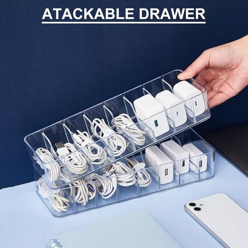 Tatuo 2 Pcs Plastic Charger Cord Organizer Box, Cord Storage Organizer Box, Electronics Cable Organizer Box Cable Storage Box with Wire Ties for Home Drawer Office Desk Organizers Accessories (Clear) in Saudi Arabia