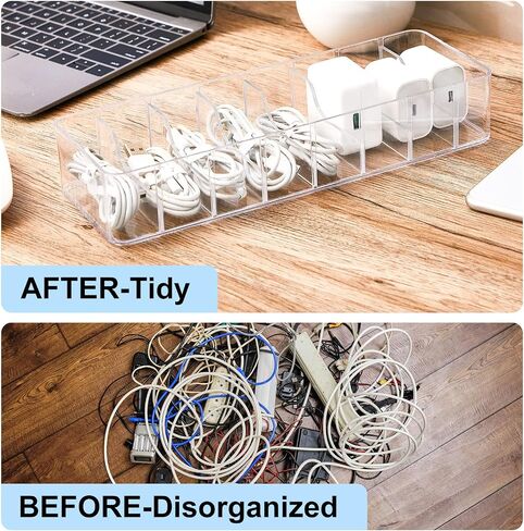 Tatuo 2 Pcs Plastic Charger Cord Organizer Box, Cord Storage Organizer Box, Electronics Cable Organizer Box Cable Storage Box with Wire Ties for Home Drawer Office Desk Organizers Accessories (Clear) in Saudi Arabia