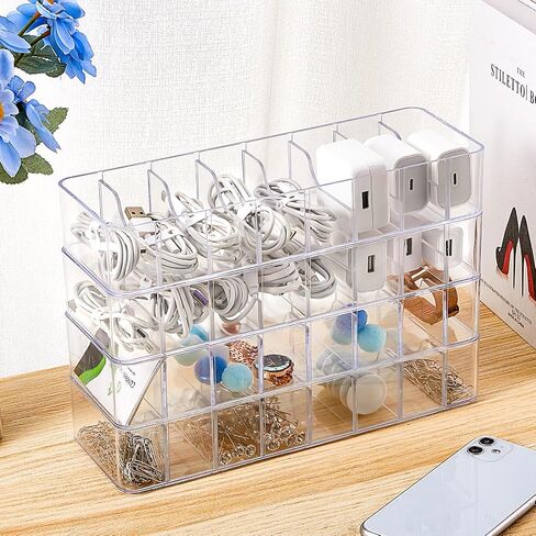 Tatuo 2 Pcs Plastic Charger Cord Organizer Box, Cord Storage Organizer Box, Electronics Cable Organizer Box Cable Storage Box with Wire Ties for Home Drawer Office Desk Organizers Accessories (Clear) in Saudi Arabia