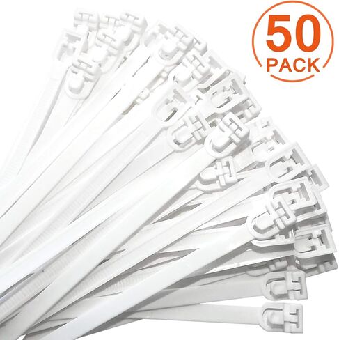 [عبوة من 50] ربطات كابل قابلة لإعادة الاستخدام، ربطات كابل من النايلون عالي التحمل من Canwn، ربطات كابل مرنة بسحاب مع عقدة منزلقة (أبيض) in Kuwait