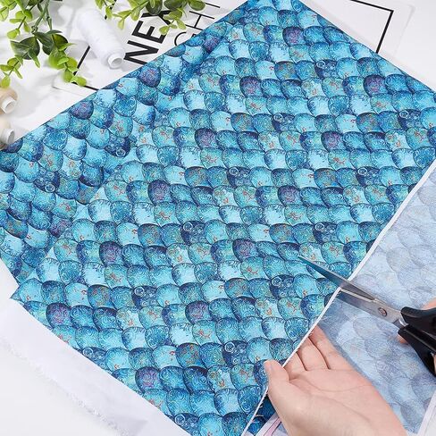 FINGERINSPIRE حورية البحر قشور النسيج نسيج القطن 39x57 بوصة أعماق البحر الأزرق البوليستر النسيج حورية البحر مطبوعة نمط سمكة نسيج القماش لتي شيرت، خياطة اللباس، DIY الحرفية، مفرش المائدة in Saudi Arabia