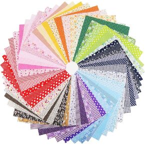 Konsait 56 Pieces 10x10'' Multi-Color Fabric Patchwork Cotton Mixed Squares Bundle Sewing Quilting Craft, Craft Fabric Bundle Squares Patchwork DIY Sewing Scrapbooking Quilting Dot Stripe