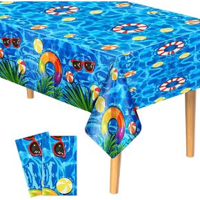 PLULON 2Pack Summer Pool Party Table Cloths Plastic Beach Tablecloth 51 x 87 Inch Kids Party Tablecloth Rectangle Ocean Table Cover for Summer Birthday Party Holiday Dinner Table Decorations