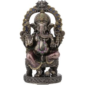 Veronese Design 10 1/4 Inch Tall Lord Ganesha Sitting On Throne with Temple Arch Hindu Elephant God Fortune Cold Cast Bronzed Resin Statue Religious Home Decor Spiritual Collectibles