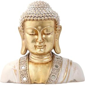 Buddha Head Statue Gold 9.5",Buddha Statues for Zen Decor Spiritual Relaxation,Meditation or Shrine- Decor -Buda– Indoor Buddha Gift for Living Room Table Office Home Decor