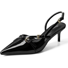 MUCCCUTE Kitten Heels for Women Pointed Toe Slingback Pumps Low Heels with Buckle Strap Heeled Sandals