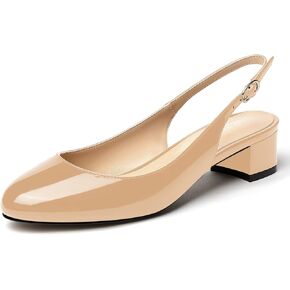 MODENCOCO Women's Ankle Strap Patent Round Toe Slingback Chunky Low Heel Pumps Shoes 1.5 Inch