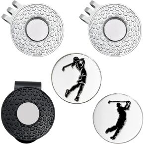 2 Pack Golf Ball Markers with Silver Color Golf Hat Clips + 1 Pack Black Golf Hat Clip, 3 Pcs Iron Cap Clips Value Sets for Men Women Golfer, Removable Attaches Easily to Golf Cap Premium Gifts