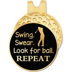 Swing Swear Look for Ball Repeat Black Gold Golf Ball Marker with Magnetic Hat Clip, Golf Ball Markers for Dad, Funny Golf Accessories for Dad, from Daughter
