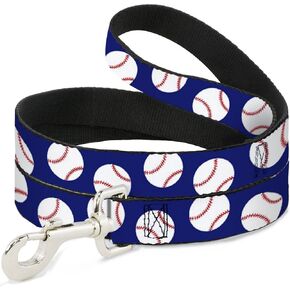 Dog Leash Baseballs Scattered Blue 4 Feet Long 1.0 Inch Wide
