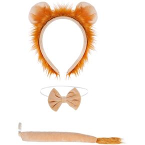 Lion Ears and Tail Set Lion Cosplay Costume Accessories Halloween Lion Headband & Tail Costume Set Brown