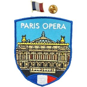 A-ONE 2 PCS Pack- Paris Opera Shield Applique+France Flag Lapel Pin, Paris Iconic Site Souvenir, Landmark Serie Accessoris Badge, Suit on Clothes Laptop Bags Walls Suits NO.301P