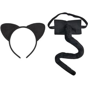 Cat Costume Set Cat Ears and Tail Costume Adult Women - Black Cat Halloween Costume Set & Cosplay Accessories Kit