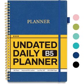 Daily Planner Undated, B5 (7x10"), Forvencer Prioritized To Do List Notebook With Hourly Schedule, Durable Improved PU Leather Spiral Work Planner Notebook for Men and Women, 160 Pages, Black