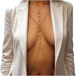 Brides Body Chain with Shinning Crystal Gold Plated, Layering Sexy Bikini Body Chains Jewelry for Women