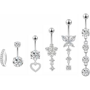 LEE&RO Belly Button Rings Dangle Belly Rings Navel Rings 14G Surgical Steel Belly Rings Belly Piercing
