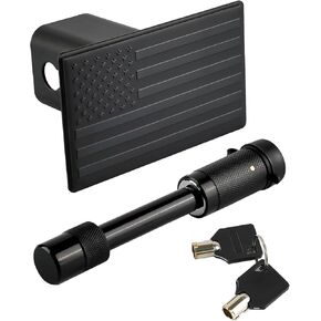 غطاء وصلة مقطورة معدنية باللون الأسود بعلم أمريكي لأجهزة استقبال 2 بوصة، 2 ملحقات شاحنة وصلة مقطورة (مع قفل وصلة مقطورة بقطر 5/8 بوصة in Kuwait