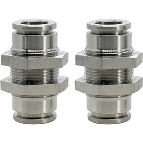 2Pcs 304 Stainless Steel Bulkhead Union 1/4" x 1/4" Tube OD Push to Connect Tube Fitting, PMM-1/4 Pneumatic Quick Connect Air Fitting