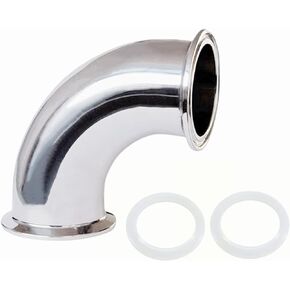 ShengFeng 2" Sanitary Ferrule Long Type Elbow 90 Degree Pipe Fitting with 2 Silicone Gaskets SS304 Tri-Clamp 2 Inch (Ferrule OD 64mm)