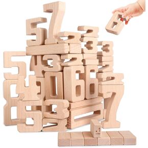 Wooden Numberblocks Toys, 32 Pcs Number Blocks Toys for Kids, Large Number Block 1-10, Digital Building Blocks, Stacking Number Toys for Ages 18 Months+, Preschool Learning Activities