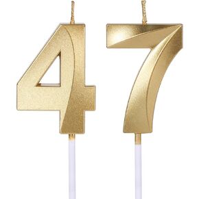 Gold 47th & 74th Birthday Candles for Cakes, Number 47 74 Candle Cake Topper for Party Anniversary Wedding Celebration Decoration