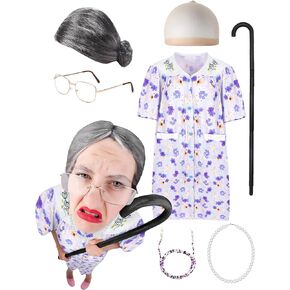 Adult Old Lady Costume For Women Grandma Funny Costume Full Set With Old Lady Wig Accessories Halloween Outfits
