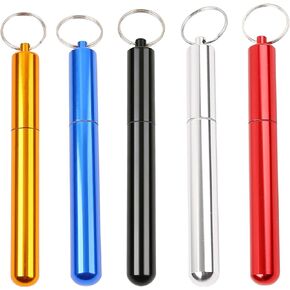 5Pcs Aluminum Alloy Container with Keychain, 4.33 x 0.55 x 0.55 Inches Pocket Waterproof Metal Storage Holder Case