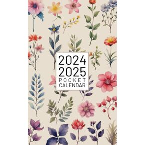 pocket calendar 2024-2025 for purse: 2 Year Small Size 4x6.5 - Vintage Flower Cover Design