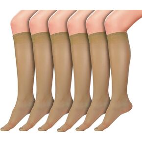 Sheer Knee High Trouser Socks | 6 Pairs | Premium Silky Soft with Control Top Reinforced Toe