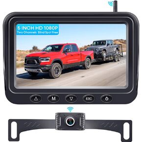 Rohent Wireless Backup Camera Truck: Easy Install 2.4G Digital Signal No Delay Clear Night Vision 2 Channels HD 1080P 5 Inch Monitor IP69 Waterproof Rear View Camera for for Car Trailer-Hitch SUV R11