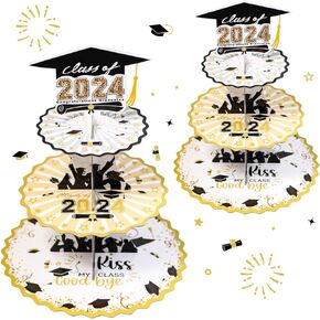 Set of 2 Graduation Cupcake Stand for 50 Cupcakes Black Gold Graduation Cap Decorations Cardboard Cake Dessert Holder Tower for Class of 2024 Congrats Grad Party Supplies
