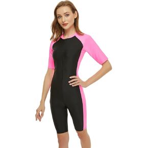 ملابس سباحة CinCili Boyleg للنساء قطعة واحدة بأكمام قصيرة لركوب الأمواج بدلة استحمام للحماية من الشمس in Kuwait