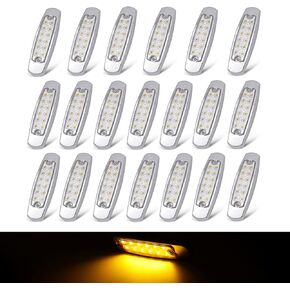 TMH 20 Pcs 6.5 Inch Clear Lens Amber Side Marker Lights Sealed Surface Mount 12 LED with Chrome Bezel for Caravan Trailer RV Truck Bus Lorry Flatbed Pickup 12V DC BB12