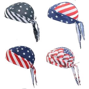 4 pcs Sweat Wicking Skull Cap Helmet Liner, The American Flag Beanie Cooling Cap, Running Hat Cycling Cap, Helmet Hard Hat Liner for Sports Outdoor Exercise