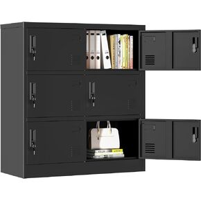 6 Doors Metal Lockers for Employees, Steel Storage Locker with Lock and Card Slot, Employee Lockers for Home, Office, School, Gym, Require Assembly(Black)